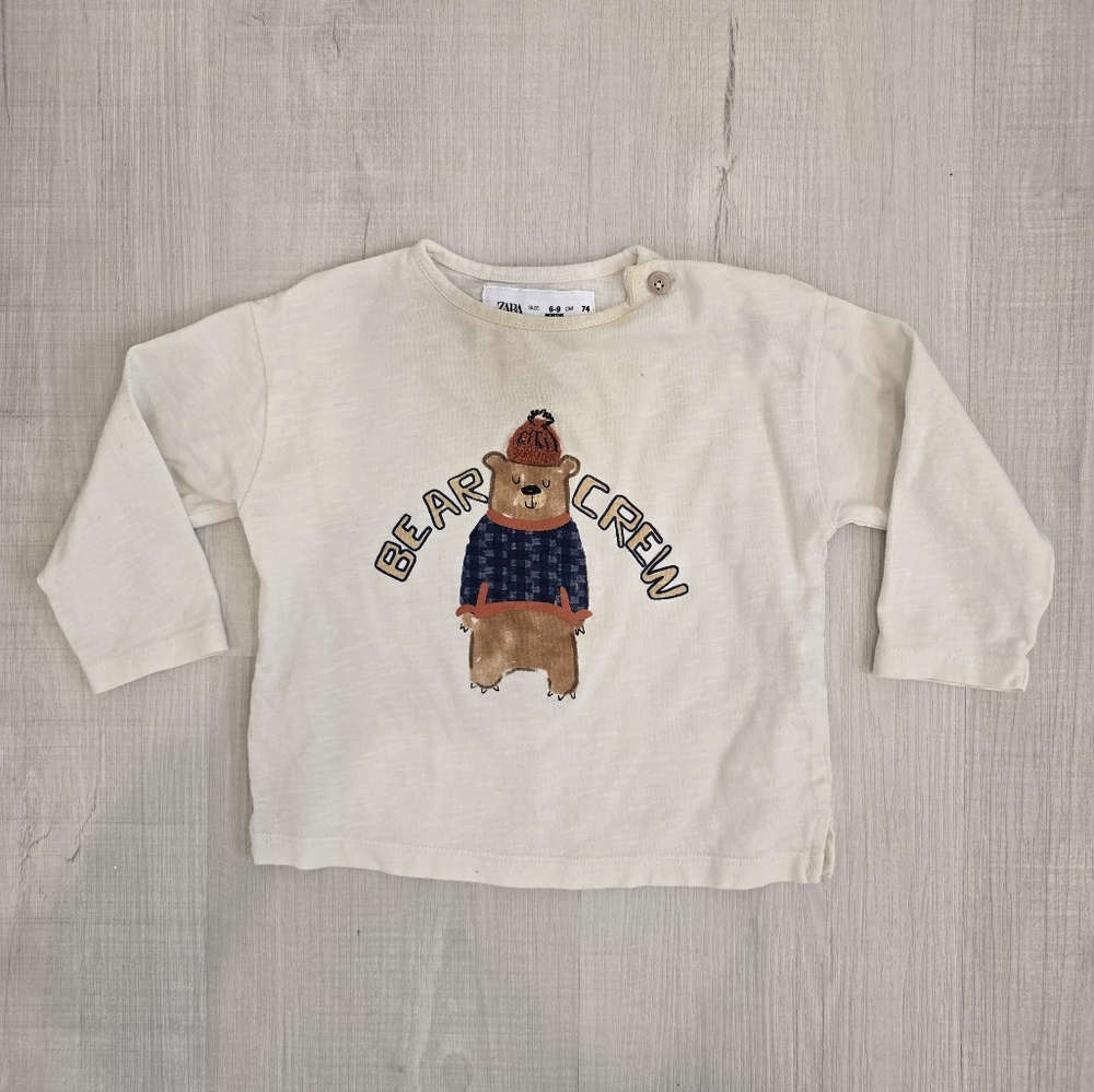 Zara Cream Bear Crew Kids Shirt, 6-9mths